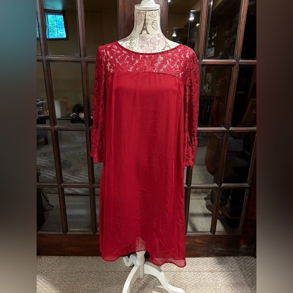 Perceptions Red Lace Long Sleeve Dress